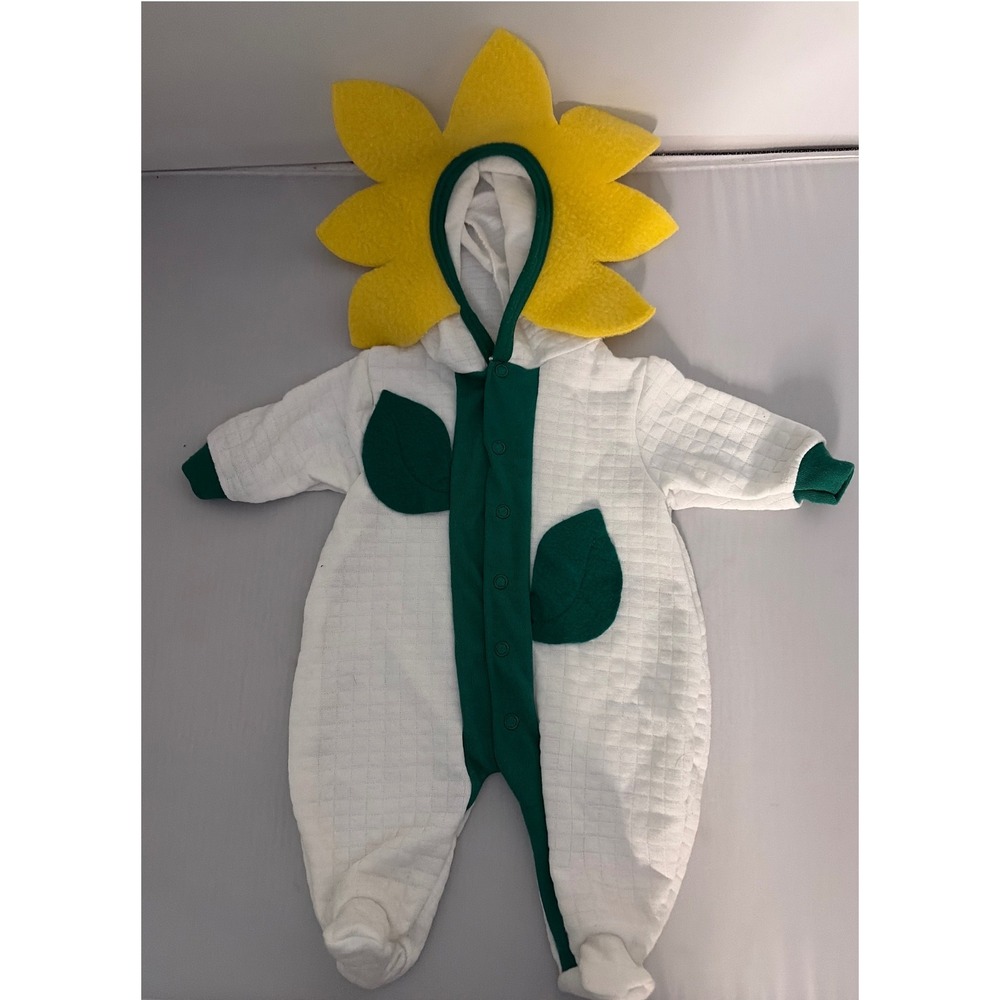 Sunflower Hooded Quilted Footed Jumpsuit White Green Yellow 0-3 Months